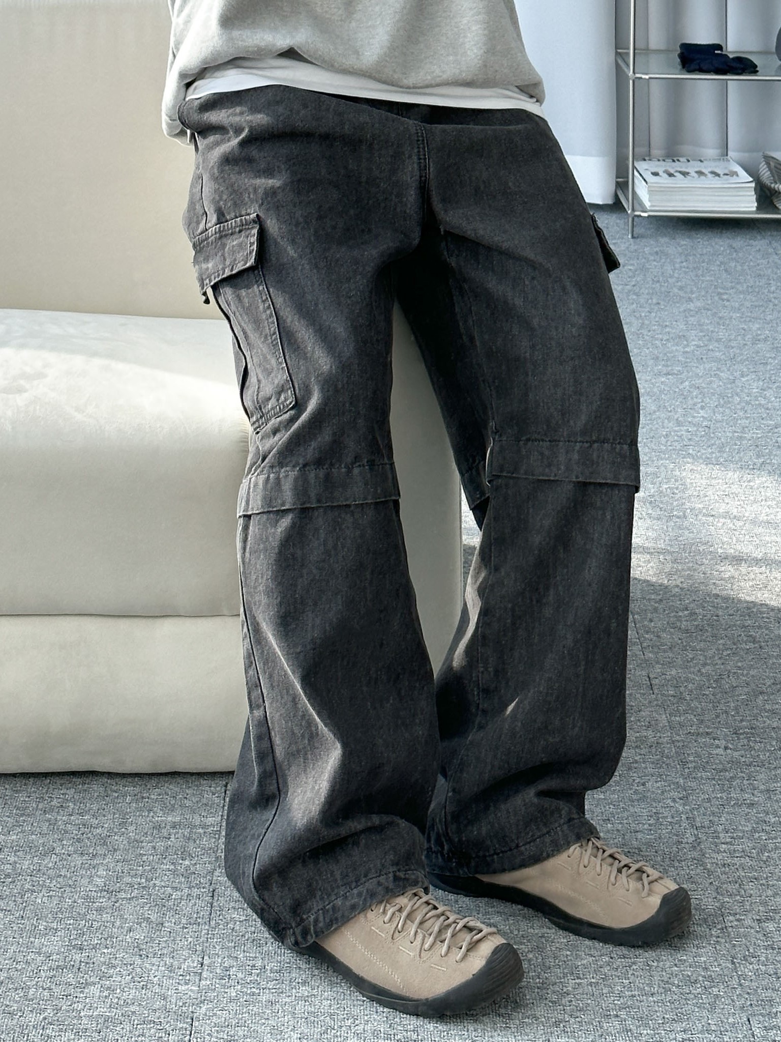 pin-tuck cargo string denim pants (2color)