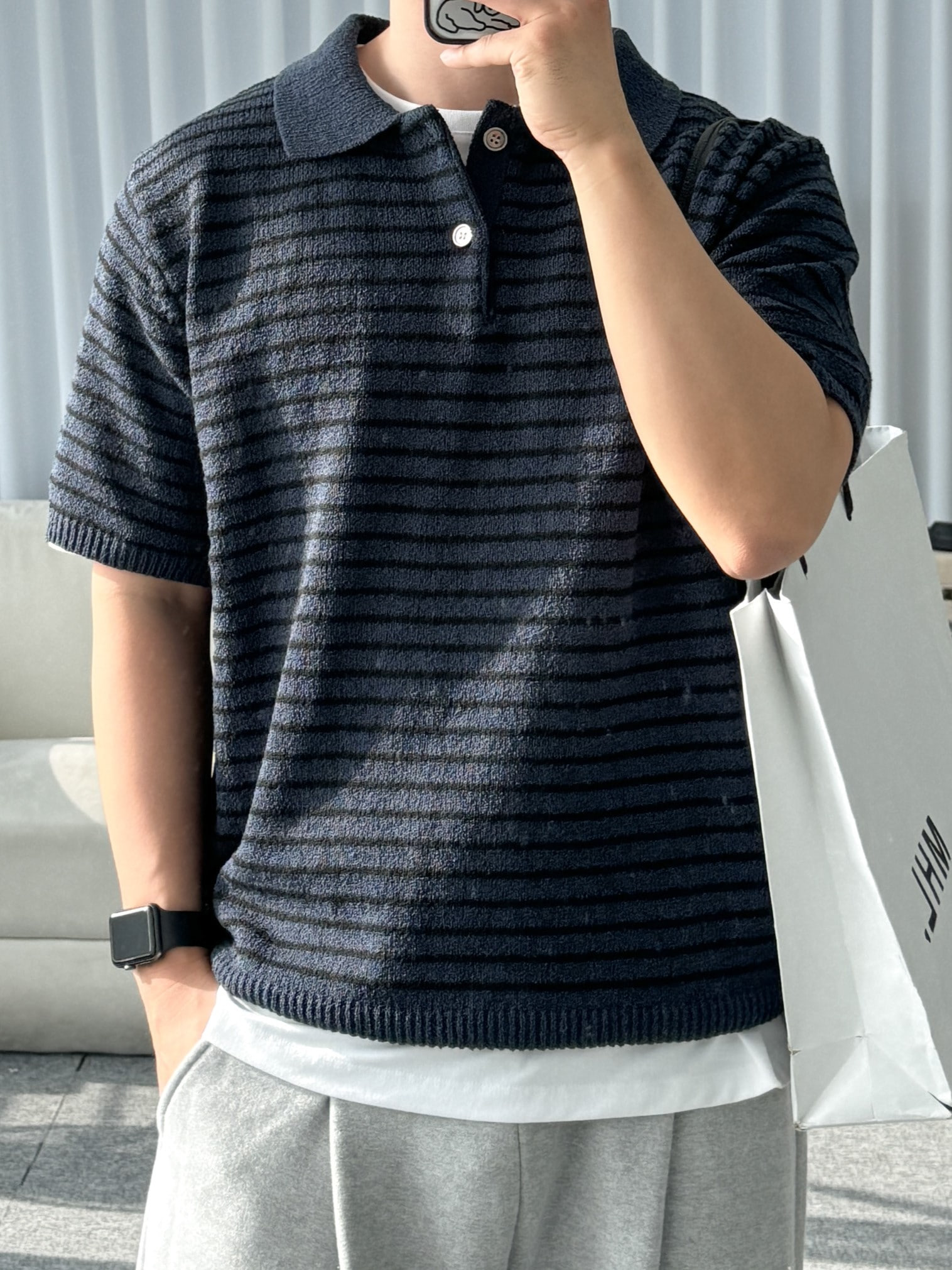 LEMA boucle stripe collar knit (3color)